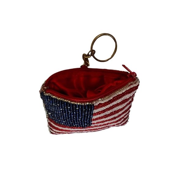 Beaded Coin Pouch Keychain Fish Flower American Flag Christmas Tree - Picture 6 of 8